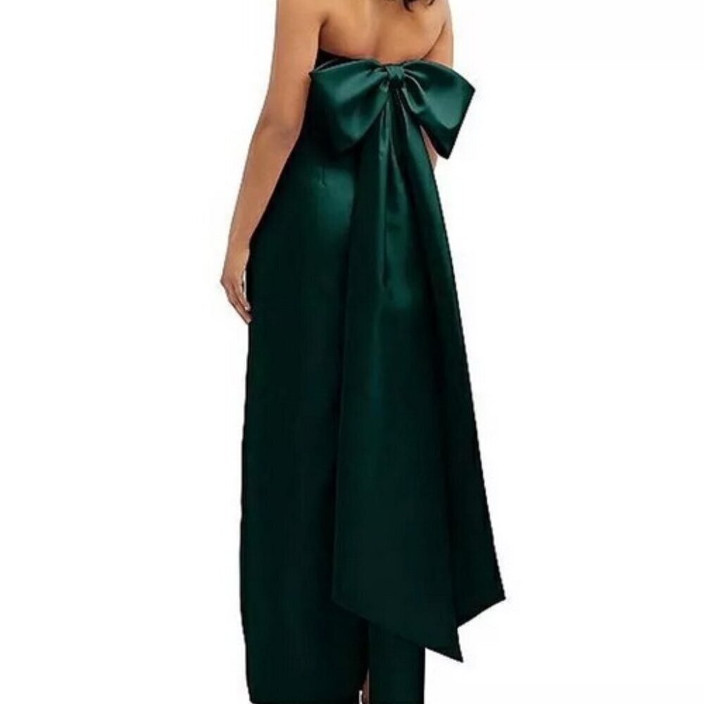 ALFRED SUNG Emerald Green Strapless Maxi Dress with Bow Back
